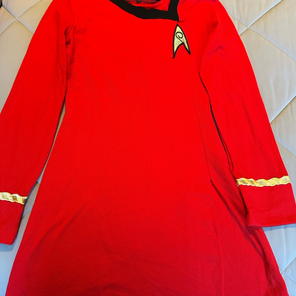 Red Star Trek Dress with Gold Accents